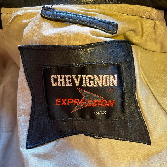 Chevignon Paris Vintage Black Thick Leather Bomber Aviator Coat - Picture 15 of 17